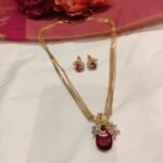 Opulent Peacock Design Red Stone Pendant Chain Layer Necklace