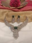 Opulent Crystal AD Floral Droplet Neckalce with Green AD Stone