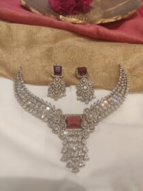 Opulent Crystal AD Floral Droplet Neckalce with Red AD Stone