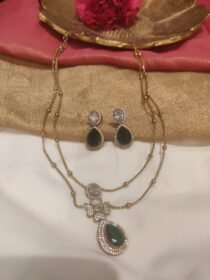 Sparkling 2 Layer Floral Crystal AD Chain With Green AD Stone