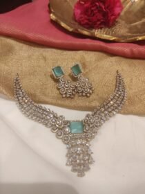 Opulent Crystal AD Floral Droplet Neckalce with Skyblue AD Stone