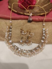 Radiant Crystal Kundan Stone Necklace With rice pearl white beads