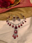 Lustrous CZ Necklace With Red AD stoen