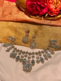 Refined Floral Crystal Droplet Choker Skyblue AD Stone