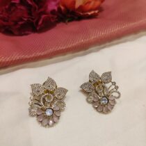 Scintillating Pink Crystal Floral 3 Leafs Earringa