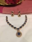 Regal Crystal Blue AD Stone Floral Necklace