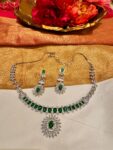 Enchanting CZ Crystal Necklace With Green AD Stone