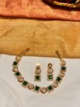 Glamorous Round Square Short Green AD Neckalce