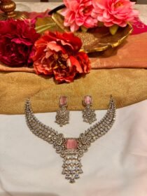 Radiant Crystal Dro[let Necklace with Pink AD Stone