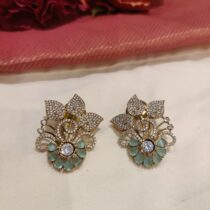 Scintillating Skyblue Crystal Floral 3 Leafs Earringa