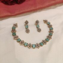 Tantalizing Floral crystal Necklace With Skyblue Ad Stone
