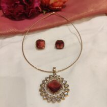 Poised Floral Crystal Red AD Stone Chian Necklace