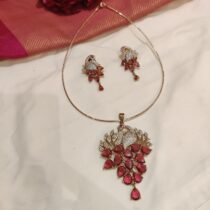 Ethereal Crystal Peacock With Red AD Stone Chian