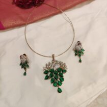 Ethereal Crystal Peacock With Green AD Stone Chian