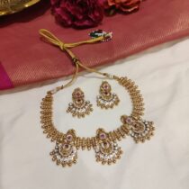 Jubilant Bridal Golden Choker With 3 Crystal Moon Pendant