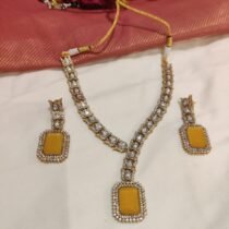 Artisanal Crystal Lotus Neckalce With Yellow AD Stone