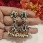 Grand Jhumka With Green Ad Stone