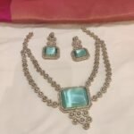 Poised Crystal AD 2 Layer Necklace With Skyblue Ad Stone