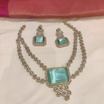 Poised Crystal AD 2 Layer Necklace With Skyblue Ad Stone