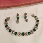 Tantalizing Floral crystal Necklace With Green Ad Stone
