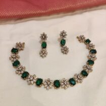 Tantalizing Floral crystal Necklace With Green Ad Stone