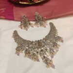 Radiant Antique Finish Elephant Droplet Choker With White Pink Beads