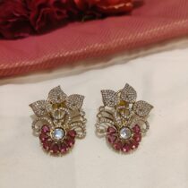 Scintillating Red Crystal Floral 3 Leafs Earringa