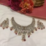 Radiant Antique Finish Elephant Droplet Choker With White Red Beads