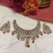 Radiant Antique Finish Elephant Droplet Choker With White Red Beads