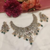 Radiant Antique Finish Elephant Droplet Choker With White Green Beads