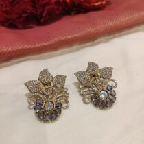 Scintillating Purple Crystal Floral 3 Leafs Earringa