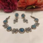 Inimitable CZ Leafs Necklace With blue AD Stone