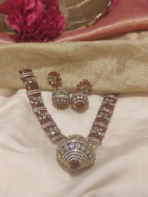 Glamorous Red Ad Stone Necklace With Crystal AD Pendant