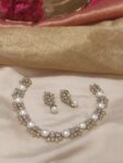 Elegant Crystal Floral AD Short Necklace With White Pealr