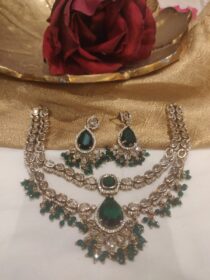 Dazzling Crystal Ad Stone 2 Layer Necklace With Green AD Stone