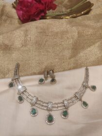 Whimisical CZ Necklace With Green AD Beads