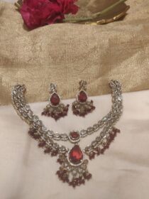 Dazzling Crystal Ad Stone 2 Layer Necklace With Red AD Stone