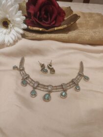 Regal CZ Necklace With Skyblue Ad Stones