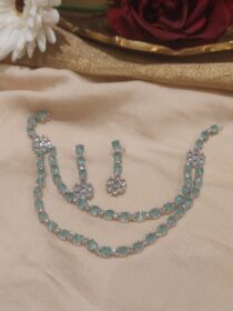 Enchanting Floral 2 Layer CZ Lightblue Necklace