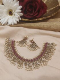 Alluring Ruby Stone Choker With White Pearl beads