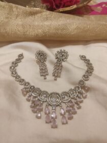 Iconic Crystal AD Round Droplet Necklace with pink Ad Stone