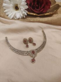 Elegant Necklace With Red Ad Stone