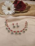 Exquisite CZ Short Necklace With Red And Green AD Stone