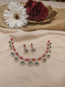 Exquisite CZ Short Necklace With Red And Green AD Stone