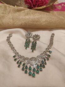 Iconic Crystal AD Round Droplet Necklace with Green Ad Stone