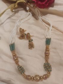 Elegant Handcarfted White Green Peal Necklace