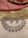 Sparkling Crystal AD Floral Necklace with Red Ad Stone
