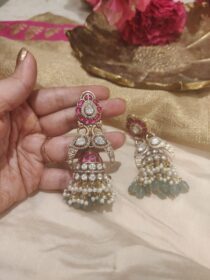 Opulent Peacock Jhumka With White Beads