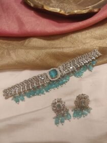 Whimsical Crystal Stone Choker with Skyblue Beads