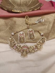 Scintillating Lakshmi Choker with Peacock white outline